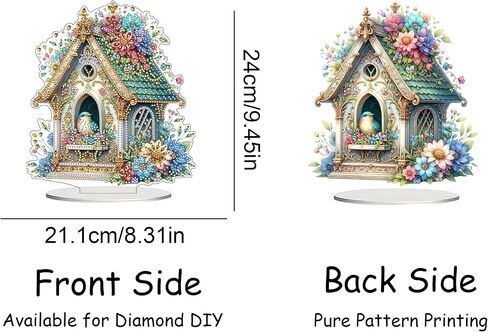 DIY Tabletop Diamond Art Kit للبالغين-لوحة سطح المكتب الفنية GEM مع أحجار الراين ذات الشكل الخاص ، وحرفة الأحجار الكريلية للديكور والهدية (Bird House) in Saudi Arabia