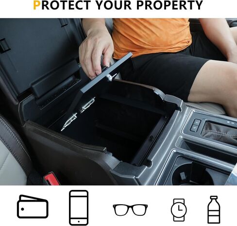 Center Console Organizer Safe Lock Box Storage Compatible with Ford F150 2021 2022 2023 2024 2025 with 3 Digit Combo Password Interior F150 Anti-Theft Accessories, Black in Kuwait