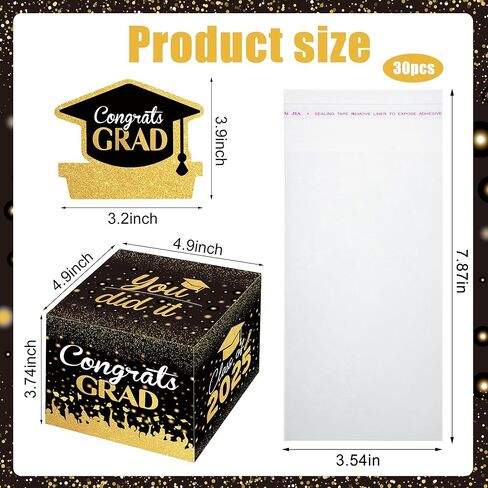2025 Graduation Money Box for Cash Gift Congrats Grad Black and Gold Pull Surprise Box with 30 Pcs Transparent Bags for Graduation Gift College High School Party Supplies in Saudi Arabia
