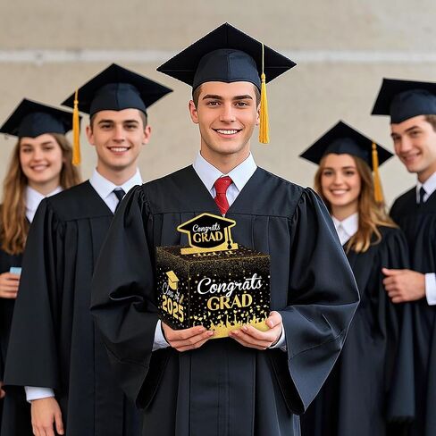 2025 Graduation Money Box for Cash Gift Congrats Grad Black and Gold Pull Surprise Box with 30 Pcs Transparent Bags for Graduation Gift College High School Party Supplies in Saudi Arabia