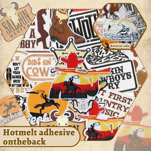 23Pcs Western Iron On Patches, Cowboy Embroidered Patches for Hats, Cowboy Sew On Applique Patches for Jackets Backpacks, Clothing, Jeans, DIY Accessories (Brown) in Saudi Arabia