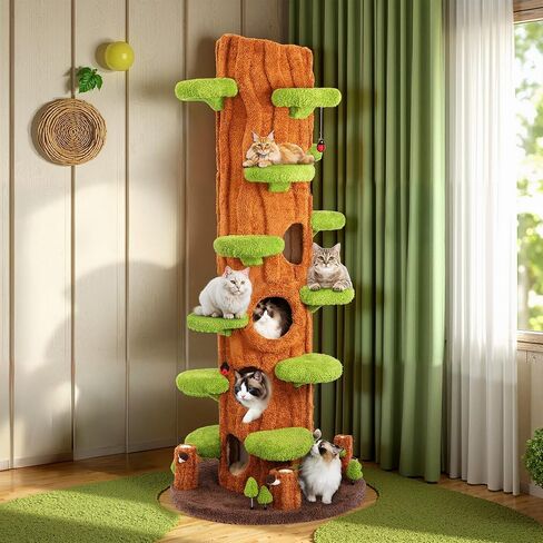 88.6 Inches Extra Large Cat Tree, Multi-Level Climbing Cute Tree Cat House,All-in-One Tall Cat Tower with Scratching Post,Real Solid Wood Cat Tree,Multi-Level Furniture Activity Center in Kuwait