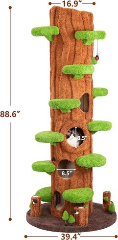 88.6 Inches Extra Large Cat Tree, Multi-Level Climbing Cute Tree Cat House,All-in-One Tall Cat Tower with Scratching Post,Real Solid Wood Cat Tree,Multi-Level Furniture Activity Center in Kuwait