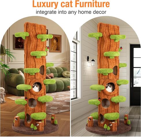 88.6 Inches Extra Large Cat Tree, Multi-Level Climbing Cute Tree Cat House,All-in-One Tall Cat Tower with Scratching Post,Real Solid Wood Cat Tree,Multi-Level Furniture Activity Center in Kuwait