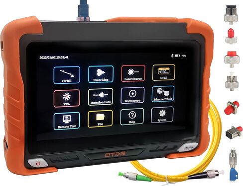7 inches Touch Screen SM Optic Fiber OTDR Optical Time Domain Reflectometer 1310/1550nm 32/30dBm Tester Built-in VFL OPM LS(Light Source) Event Map OLT (Optical Loss Test) Functions in Kuwait