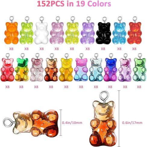 Linkstyle 152PCS Gummy Bear Charms, 19 Colors Clay Bear Beads Pendants for DIY Craft, Earring Jewelry Keychain Making in Saudi Arabia