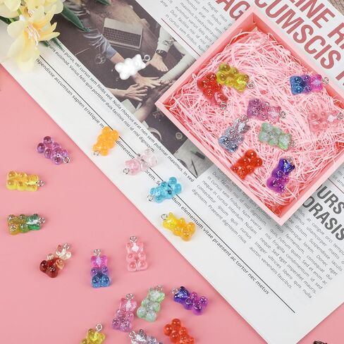 Linkstyle 152PCS Gummy Bear Charms, 19 Colors Clay Bear Beads Pendants for DIY Craft, Earring Jewelry Keychain Making in Saudi Arabia