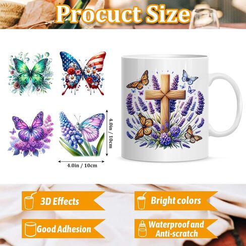 UV DTF Cup Wraps for 16 oz Glass Cups- 20 Sheets Butterfly Uvdtf Cup Wraps Vinyl Decals for Tumblers, Rub on Transfers for Crafts, Cold Transfer Stickers for Mugs Coffee, Bookmarks, Wood Furniture in Saudi Arabia