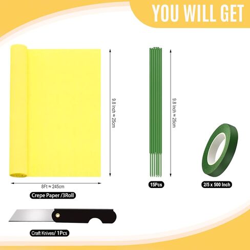 Crepe Paper Roll (9.8Inch x 8.2Ft/3Rolls),DIY Gift Crepe Paper Sheet Color Paper Flower Set for Birthday Decoration, Party Decoration and Wedding Decoration (Yellow) in Saudi Arabia