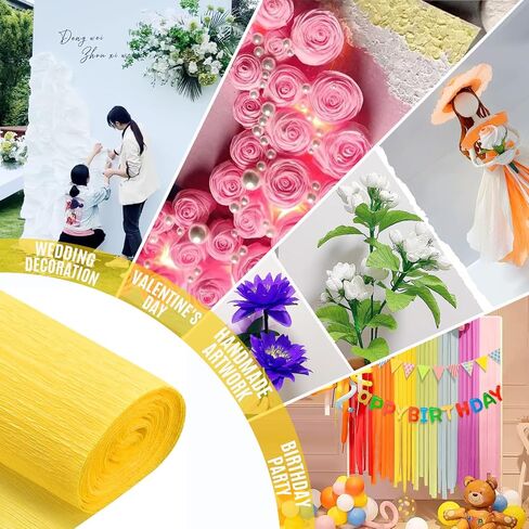Crepe Paper Roll (9.8Inch x 8.2Ft/3Rolls),DIY Gift Crepe Paper Sheet Color Paper Flower Set for Birthday Decoration, Party Decoration and Wedding Decoration (Yellow) in Saudi Arabia