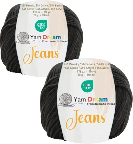 2 Skein 55% Cotton 45% Acrylic 174 yrd Cotton Yarn for Crocheting, Knitting Yarn for Amigurumi Soft Oeko Tex Knitting 4-4.5mm / Crochet 2-4,5mm 1.76 Oz Yellow in Saudi Arabia
