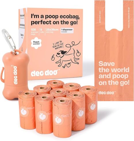 Dog Poop Bags Rolls with Handles and Dispenser 330 Counts Scented for Small Medium Dogs Leak Proof Extra Thick Waste Bags for Walking Doggy Peach in Saudi Arabia