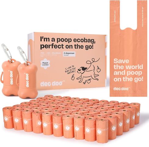Dog Poop Bags Rolls with Handles and Dispenser 330 Counts Scented for Small Medium Dogs Leak Proof Extra Thick Waste Bags for Walking Doggy Peach in Saudi Arabia