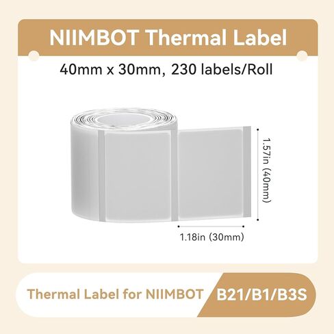 ملصقات Niimbot ، 2 لفة 1.57 "× 1.18" (40 × 30 مم) 230 تسميات/لفة ملصق حراري ذاتي ، متوافق مع Niimbot B1/B21/B3S/B31/K3 الطابعة للمنزل/المكتب/الأعمال in Saudi Arabia