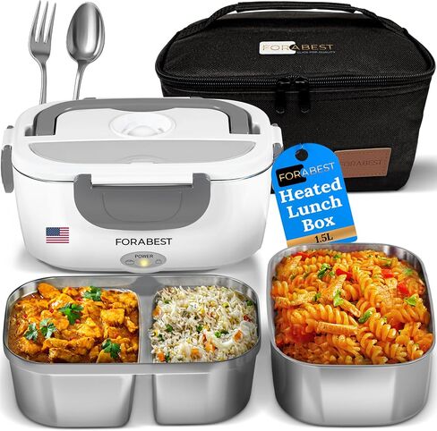FORABEST Electric Lunch Box for Adults, Upgraded Fast 80W Heated Lunch Box for Adults, 4-in-1 Portable Food Warmer Lunch Box, 1.5L Loncheras Para Hombres De Trabajo with Power Button & Large Utensils in Saudi Arabia