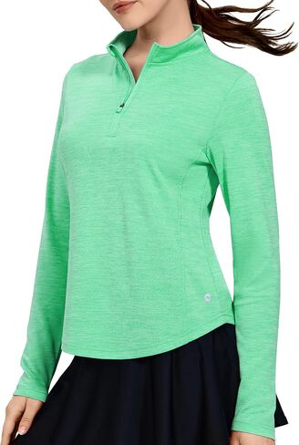 MIER Quarter Zip Athletic Pullover for Women Long Sleeve Workout Tops Dry Fit Flowy Golf Running UV Sun Shirts,1/4 Zip in Kuwait