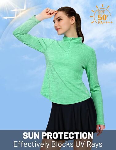 MIER Quarter Zip Athletic Pullover for Women Long Sleeve Workout Tops Dry Fit Flowy Golf Running UV Sun Shirts,1/4 Zip in Kuwait