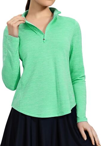 MIER Quarter Zip Athletic Pullover for Women Long Sleeve Workout Tops Dry Fit Flowy Golf Running UV Sun Shirts,1/4 Zip in Kuwait