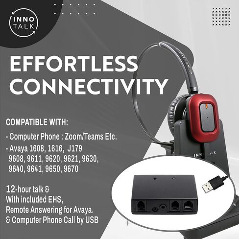 سماعة الرأس اللاسلكية Innotalk متوافقة مع Avaya 9608 ، 9610 ، 9611 ، 9620 ، 9621 ، 9630 ، 9640 ، 9641 ، 9650 ، 9670 ، 9620L مع كابل الرد عن بُعد (مستكشف) in Kuwait