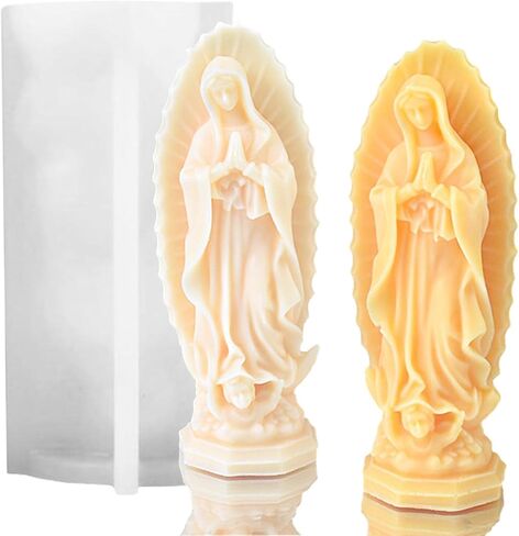 Virgin Mary Silicone Candle Molds, Religious Virgin Mary Sculpture Mold for Resin Pendant Plaster Concrete Carving Making Aromatherapy Christmas Home Decorating (4.2in) in Kuwait