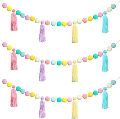 3Pcs Pastel Pom Pom Garland Back to School Colorful Hanging Tassel Felt Ball Banner Teacher Classroom Decor for Kids Elementary Nursery Baby Shower Party Decorations Wall Door Photography Prop in Saudi Arabia