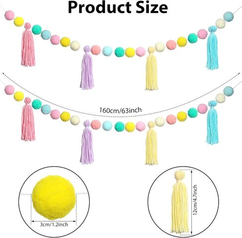 3Pcs Pastel Pom Pom Garland Back to School Colorful Hanging Tassel Felt Ball Banner Teacher Classroom Decor for Kids Elementary Nursery Baby Shower Party Decorations Wall Door Photography Prop in Saudi Arabia