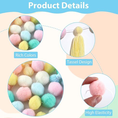 3Pcs Pastel Pom Pom Garland Back to School Colorful Hanging Tassel Felt Ball Banner Teacher Classroom Decor for Kids Elementary Nursery Baby Shower Party Decorations Wall Door Photography Prop in Saudi Arabia