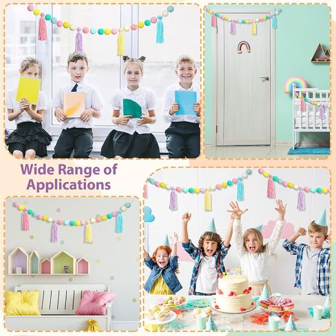 3Pcs Pastel Pom Pom Garland Back to School Colorful Hanging Tassel Felt Ball Banner Teacher Classroom Decor for Kids Elementary Nursery Baby Shower Party Decorations Wall Door Photography Prop in Saudi Arabia