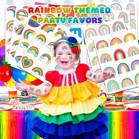 96 PCS Rainbow Pastel Rainbow Pre-Cut Temporary Tattoos for Kids | Super Cute Themed Birthday Party Favors, Supplies, Decorations, Colorful Fake Tattoo Stickers (Multiple) in Saudi Arabia