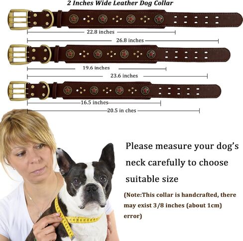 Leather Dog Collar, 2 inches Wide Heavy Duty Genuine Leather Collars,Soft Handmade and Durable Dog Collars for Medium, Large and Giant Dogs Brown in Kuwait