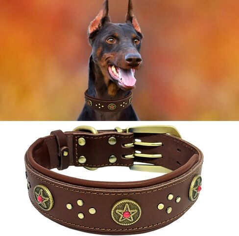 Leather Dog Collar, 2 inches Wide Heavy Duty Genuine Leather Collars,Soft Handmade and Durable Dog Collars for Medium, Large and Giant Dogs Brown in Kuwait