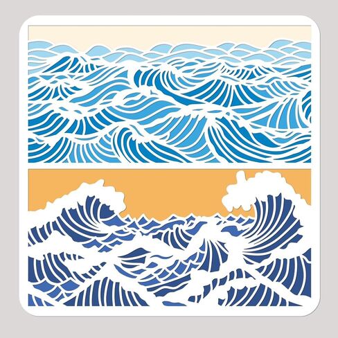 Nbeads Waves Painting Stencil ، 11.81 × 11.81 بوصة القابلة لإعادة الاستخدام الحرف المجوفة قال قالب رسم الرسم للطلاء على جدران الورق الخشبية القماشية الأثاث in Saudi Arabia