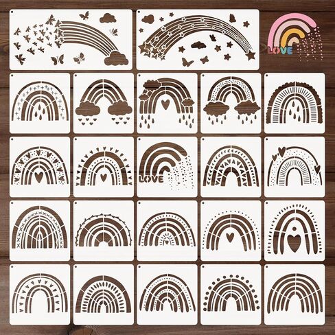 22 PCS قوس قزح الطلاء مجموعة - 6 × 6 بوصة و 6 × 12 بوصة DIY قوس قوس قزح قابلة لإعادة الاستخدام لفن الجدار ، ديكور المنزل ، والرسم ، والفن والحرفية in Kuwait