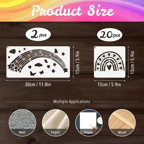 22 PCS قوس قزح الطلاء مجموعة - 6 × 6 بوصة و 6 × 12 بوصة DIY قوس قوس قزح قابلة لإعادة الاستخدام لفن الجدار ، ديكور المنزل ، والرسم ، والفن والحرفية in Kuwait