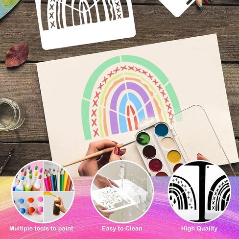 22 PCS قوس قزح الطلاء مجموعة - 6 × 6 بوصة و 6 × 12 بوصة DIY قوس قوس قزح قابلة لإعادة الاستخدام لفن الجدار ، ديكور المنزل ، والرسم ، والفن والحرفية in Kuwait