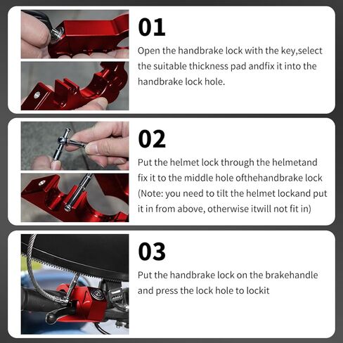 قفل خوذة الدراجة النارية وقفل المقود وقفل الفرامل المضاد للسرقة لمجموعة من 1.3-1.5 بوصة لجميع الدراجات الثلاثية والدراجات ATV سكوتر (أسود) in Kuwait