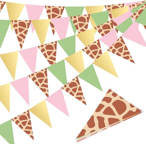 Tiamon 5 Pcs Wild One Birthday Banner Decorations Giraffe Animals Pink Jungle Safari Pennant Bunting Printed Triangle Flag for Jungle Wild Baby Shower Zoo Giraffe Birthday Party Decor Supplies in Saudi Arabia