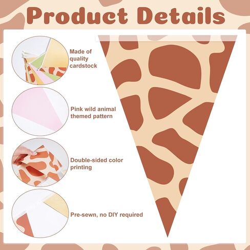 Tiamon 5 Pcs Wild One Birthday Banner Decorations Giraffe Animals Pink Jungle Safari Pennant Bunting Printed Triangle Flag for Jungle Wild Baby Shower Zoo Giraffe Birthday Party Decor Supplies in Saudi Arabia