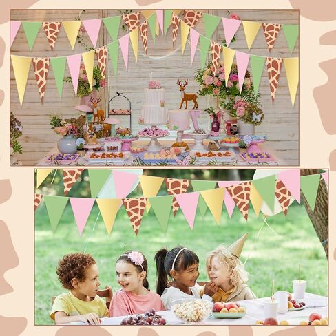 Tiamon 5 Pcs Wild One Birthday Banner Decorations Giraffe Animals Pink Jungle Safari Pennant Bunting Printed Triangle Flag for Jungle Wild Baby Shower Zoo Giraffe Birthday Party Decor Supplies in Saudi Arabia