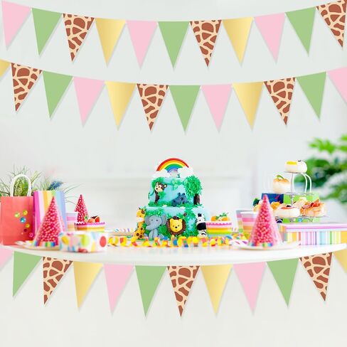 Tiamon 5 Pcs Wild One Birthday Banner Decorations Giraffe Animals Pink Jungle Safari Pennant Bunting Printed Triangle Flag for Jungle Wild Baby Shower Zoo Giraffe Birthday Party Decor Supplies in Saudi Arabia