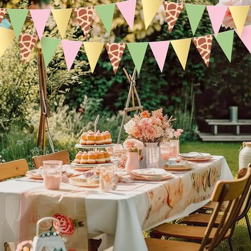 Tiamon 5 Pcs Wild One Birthday Banner Decorations Giraffe Animals Pink Jungle Safari Pennant Bunting Printed Triangle Flag for Jungle Wild Baby Shower Zoo Giraffe Birthday Party Decor Supplies in Saudi Arabia