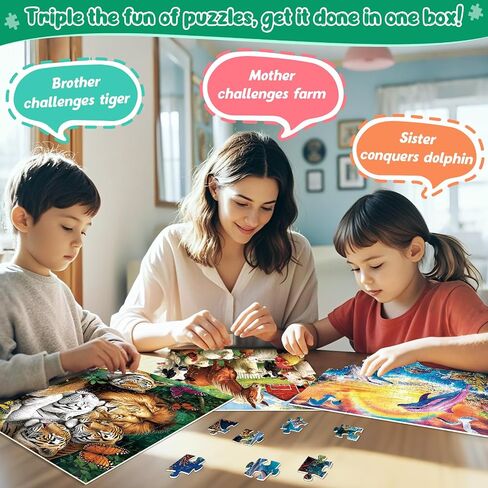3 Pack 100 Pieces Puzzles for Kids,Farm Tiger Dolphin Puzzles for Kids Ages 4-6 6-8 8-10 100 Piece,Jigsaw Puzzle for Children Senior Adult Large Piece Puzzle Preschool Birthday Gift in Saudi Arabia