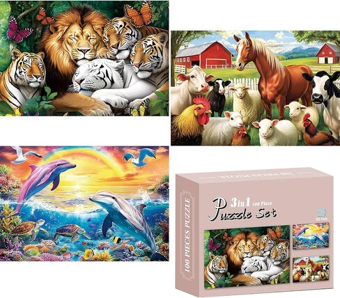 3 Pack 100 Pieces Puzzles for Kids,Farm Tiger Dolphin Puzzles for Kids Ages 4-6 6-8 8-10 100 Piece,Jigsaw Puzzle for Children Senior Adult Large Piece Puzzle Preschool Birthday Gift in Saudi Arabia