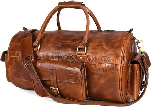 حقيبة سفر مصنوعة من الجلد المحبب بالكامل مع أشرطة قابلة للتعديل | حقيبة كبيرة بمساحة كبيرة وجيوب جانبية بسحاب لعطلة نهاية الأسبوع (جوزي) in Kuwait