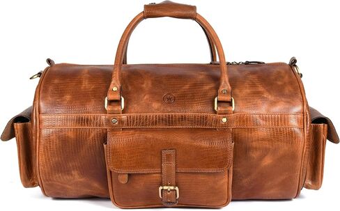 حقيبة سفر مصنوعة من الجلد المحبب بالكامل مع أشرطة قابلة للتعديل | حقيبة كبيرة بمساحة كبيرة وجيوب جانبية بسحاب لعطلة نهاية الأسبوع (جوزي) in Kuwait