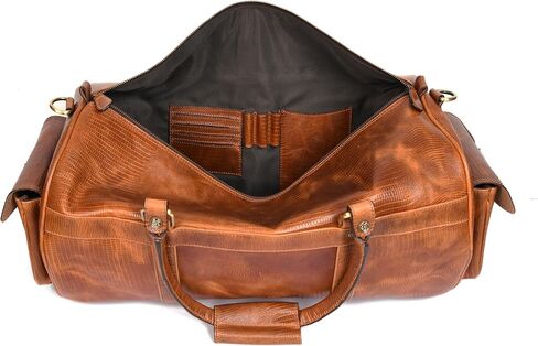 حقيبة سفر مصنوعة من الجلد المحبب بالكامل مع أشرطة قابلة للتعديل | حقيبة كبيرة بمساحة كبيرة وجيوب جانبية بسحاب لعطلة نهاية الأسبوع (جوزي) in Kuwait