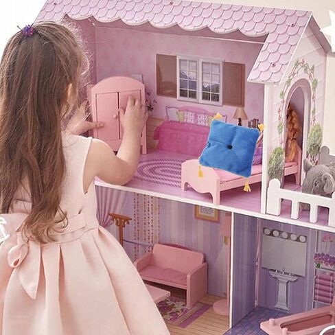 Dollhouse Miniature Pillow Cushion ، الفراش الفاخرة الفاخرة للدمى الرمي وسادة Miniature الوسادة الإكسسوارات ديكورات 1/6 المقياس محاكاة الدعائم (الأزرق) in Kuwait