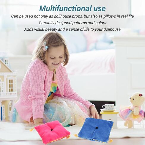 Dollhouse Miniature Pillow Cushion ، الفراش الفاخرة الفاخرة للدمى الرمي وسادة Miniature الوسادة الإكسسوارات ديكورات 1/6 المقياس محاكاة الدعائم (الأزرق) in Kuwait