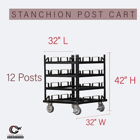 Trafford Industrial Stanchion Post Cart ، 12 وظيفة ، تخزين مبطنة وعجلات قفل للأمان in Kuwait