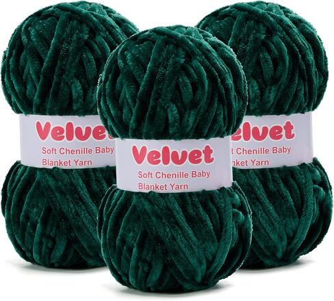 خيوط ناعمة مخملية تشنيل للكروشيه والحياكة - خيوط ضخمة للنسج DIY 3 Skeins Darkgreen (3.5 أوقية 66yds/skein) in Saudi Arabia